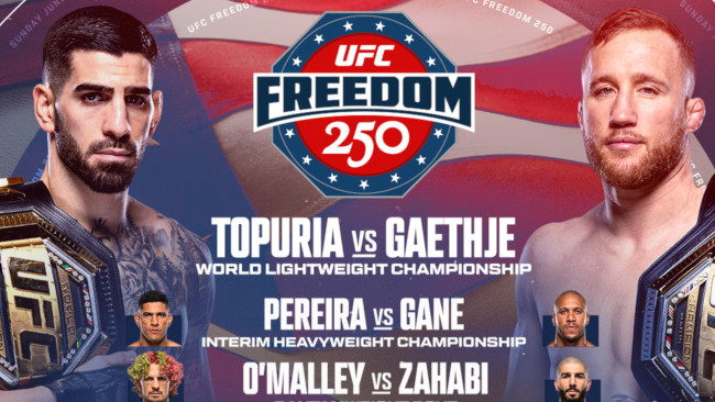 Ilia Topuria vs. Justin Gaethje vahvistettiin Trumpin syntymäpäivänä järjestettävän UFC White House -tapahtuman pääesiintyjäksi.