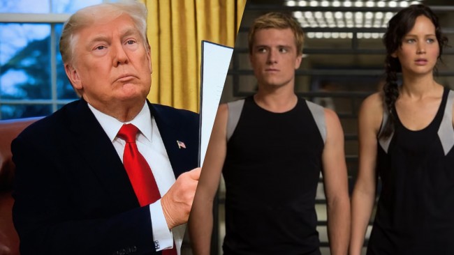 Donald Trump julkistaa "Patriot Gamesin" yhden miehen ja yhden naisen kanssa, ja ihmiset vertaavat sitä Nälkäpeliin