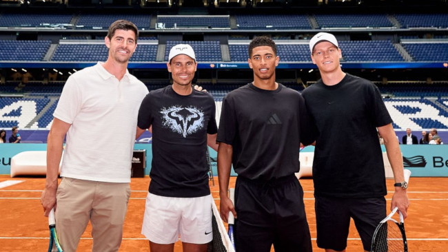 Nadal, Sinner, Bellingham ja Courtois lyöttäytyvät yhteen ystävällisessä tennisrallissa Bernabéulla