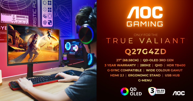 Tämä on uusi AOC GAMING Q27G4ZD -monitori, jossa on viimeisintä kolmannen sukupolven QD-OLED-tekniikkaa